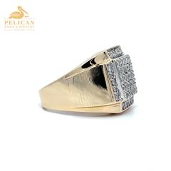 Men's 10KT Yellow Gold Diamond Cluster Signet Statement Ring .90 CTW
